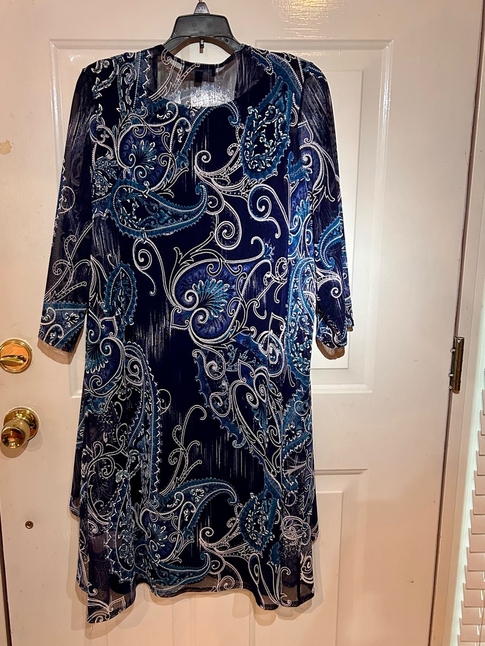 R&M Richards Navy and Teal Paisley Layered Dress Set - Picture 5 of 13